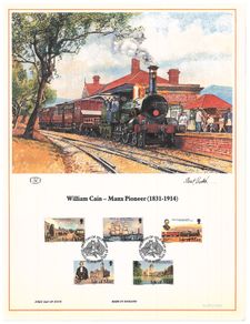 1984 Isle of Man Limited Edition Lithographed Print measuring 333mm X 257showing William Cain (Civic Leader Victoria Australia) Commemorative stamps with First Day of Issue Cancel