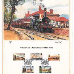 1984 Isle of Man Limited Edition Lithographed Print measuring 333mm X 257showing William Cain (Civic Leader Victoria Australia) Commemorative stamps with First Day of Issue Cancel