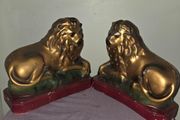 Victorian pair of painted plaster Lions