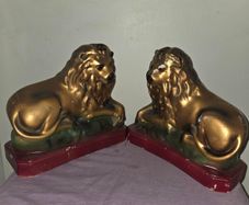 Victorian pair of painted plaster Lions