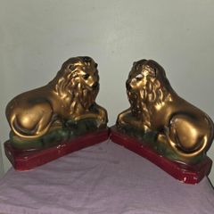 Victorian pair of painted plaster Lions