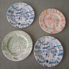 Four  Winter/Xmas Dinner  Scene Plates