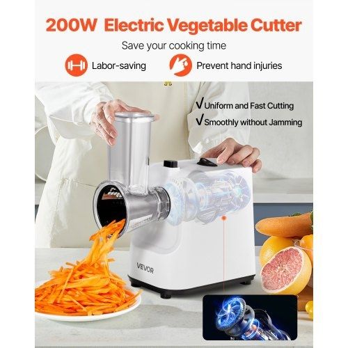 Electric Cheese Grater Salad Maker, 200W Salad Shooter, Electric Vegetable Slicer Shredder Chopper for Fruits with 5 Attachments, Stainless Steel Food Cutter for Vegetables, and Cheeses