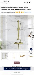 Brushed Brass Thermostatic Mixer Shower Set with Hand Shower - Arissa