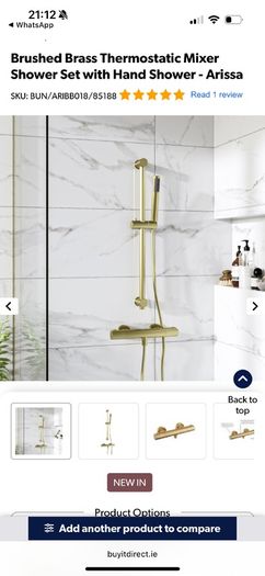 Brushed Brass Thermostatic Mixer Shower Set with Hand Shower - Arissa