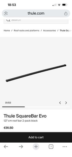 Thule 127cm square roof bars x 2 with fittings