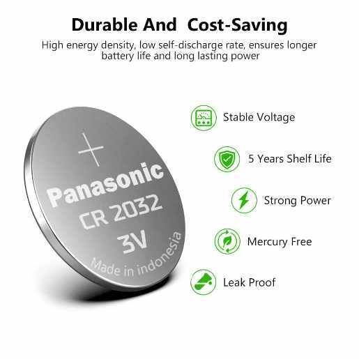 Panasonic CR2032 3V Lithium Coin Battery 5 Pack Car Key CMOS Battery