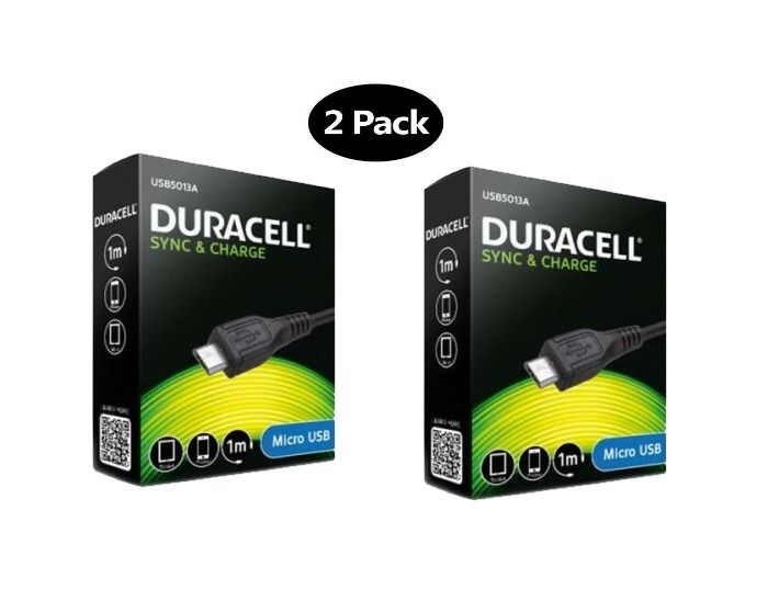 2 X Duracell Micro USB Fast Charging QC 3.0/2.0 (1.0 M) & Data Sync Cable (Brand New/Warranty)