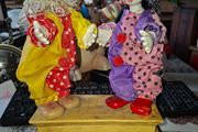 Rare Pair of Vintage Porcelain Head and Hands Circus Clowns mounted on a decorative base,
