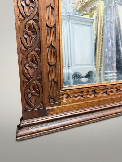 Late 19th Century Belgian Gothic Carved Oak Beveled Mirror