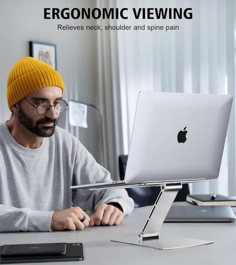Laptop Stand Adjustable Height, Ergonomic Air-Ventilated Laptop Riser Holder for Desk, Aluminum Foldable Laptop Cooling Pads Computer Stand Compatible with MacBook Air Pro (10-16")-Silver
