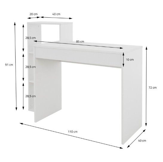 White Computer Desk Office Desk with Integrated Storage Shelves 110cm