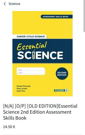 Junior Cycle Science  Essential Science 2 nd Edition Assessment Skills Book