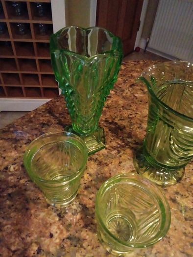 Glass Water Jug, Glasses & Vase.