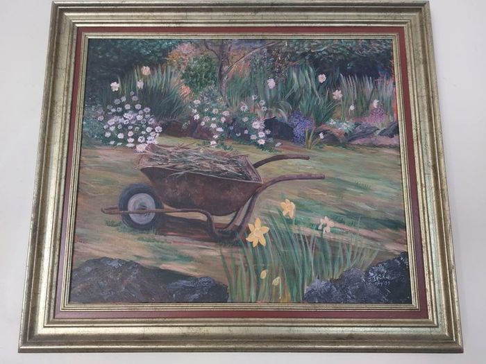 Oil on canvas garden scene
