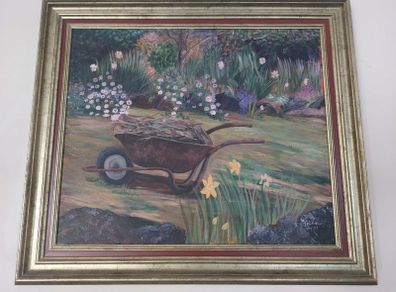 Oil on canvas garden scene