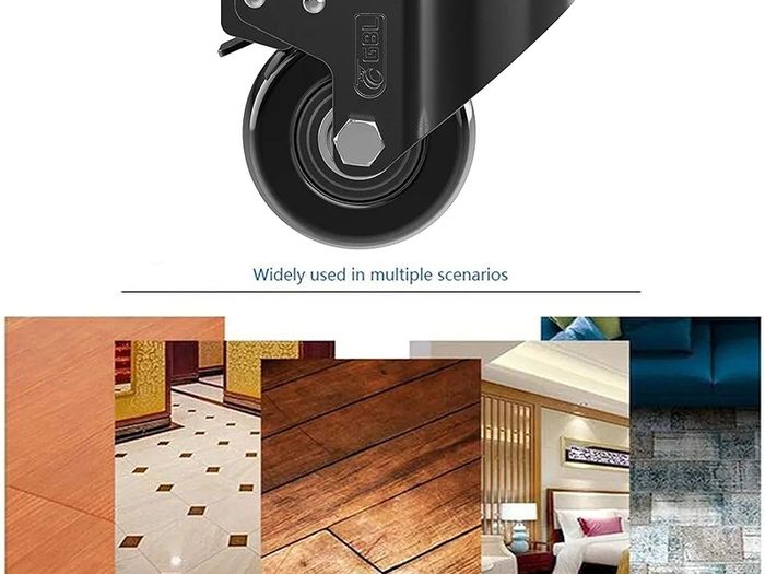 Heavy Duty Castor Wheels with 4 Brakes + Screws - 50mm - 200 kg Load - Set of 4 - No Floor Marks Silent Caster for Moving Furniture - Rubbered Swivel Trolley Wheels - Black Castors