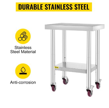 36 x 24 inch Stainless Steel Kitchen Worktable Commercial Work Bench Table with Caster Wheels & Undershelf for Home Restaurant Storage