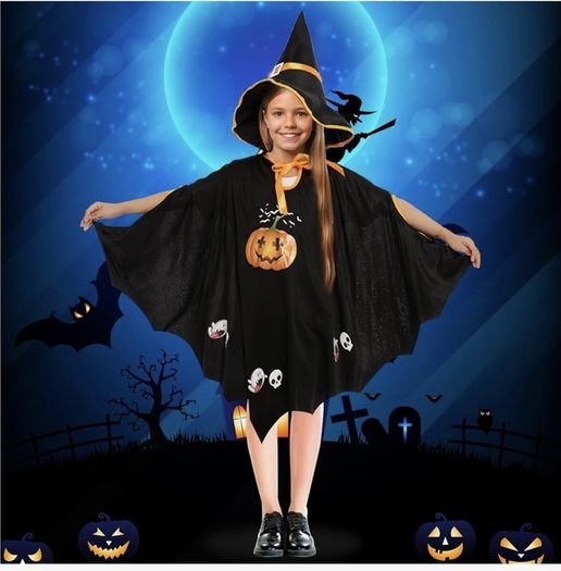 Halloween Costume Children's Pumpkin Bat Cape with Hat for Halloween