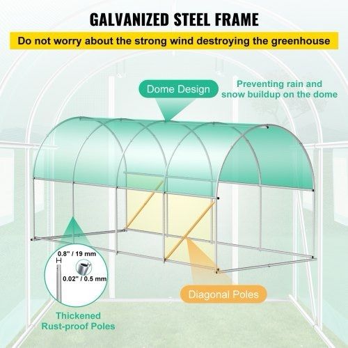 NEW SALE | Walk-in Tunnel Greenhouse, 15 x 7 x 7 ft Portable Plant Hot House w/ Galvanized Steel Hoops, 1 Top Beam, 2 Diagonal Poles, 2 Zippered Doors & 8 Roll-up Windows, Green