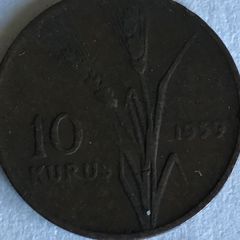 1959 Turkey 10 Kurus coin