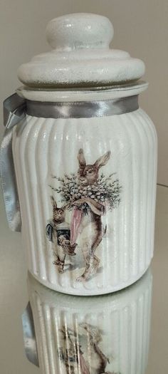 Handmade Beautiful Bunnies egg, candle and jar