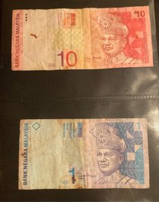 Malaysian  10 ringgit and 1 ringgit note 1998- 2001