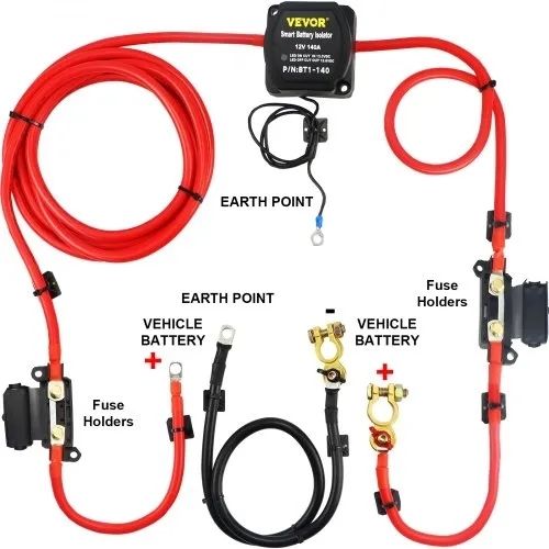 Split Charge Relay Kit, 6mtr 12V, Automatic Dual Battery Isolator Kit with 140AMP Voltage Sense Relay VSR, Compatible with RV Marine Car Vehicle Truck Caravan Camper Yacht ATV UTV Boats Workshop