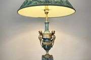 Elegant French Empire Style Green Marble and Brass Table Lamp