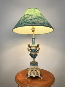 Elegant French Empire Style Green Marble and Brass Table Lamp