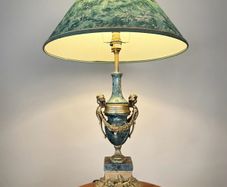 Elegant French Empire Style Green Marble and Brass Table Lamp