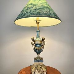 Elegant French Empire Style Green Marble and Brass Table Lamp