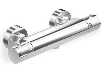 Thermostatic Shower Mixer Bar Single Lever Exposed Bath Shower Mixer Valve Anti Scald Tap, Hot Cold Water Mixer Constant Temperature Control for Bathroom - Chrome