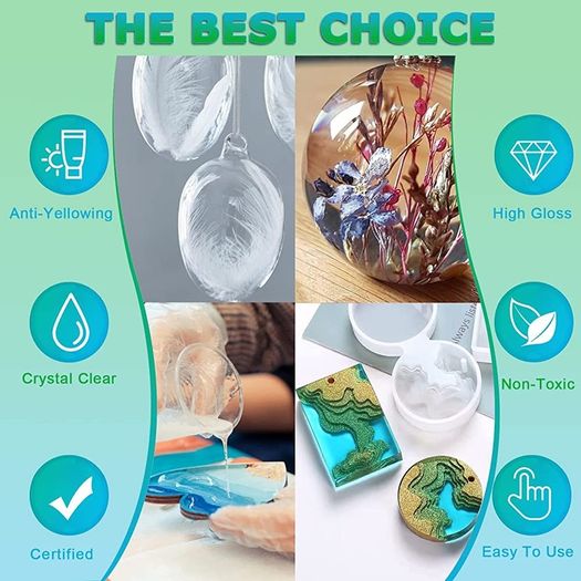 Epoxy Resin Crystal Clear Kit For Beginners - 2 Part 520ml/20oz Clear Coating Resin Starter Kit- Resin Art Casting Jewellery Making Kit for Wood, Table, Tumbler, Bonus Measuring Cup, Sticks and Gloves (FREE POSTAGE)