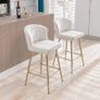 Beige Velvet Bar Stools Set Counter Stools for Dining Room Kitchen Stools with Metal Legs Image 6