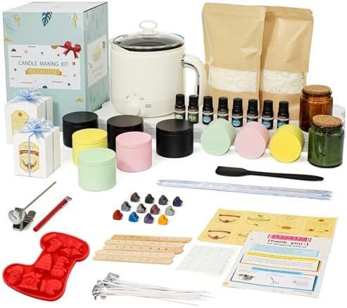 Scented Candle Making Kit with Electric Wax Melter, Candle Making Supplies for Adults Beginners, DIY Craft Tools to Make Your Own Including Dye, Essential Oil, Soy Wax, Wicks, Candle Jars