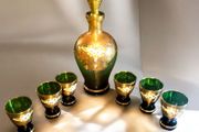 Stunning signed Murano emerald green and gold set
