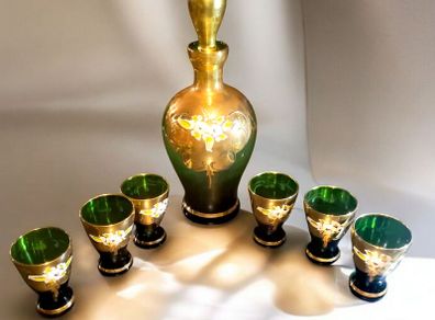 Stunning signed Murano emerald green and gold set