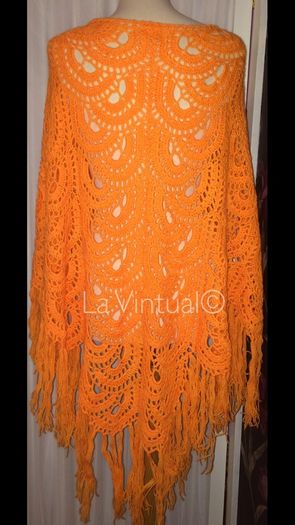 Orange handmade crocheted shawl
