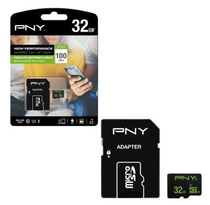 PNY High Performance Micro SD SDHC Memory Card Class10 100MB/s UHS-1 U1 with SD Adapter - 32GB