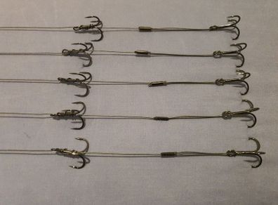 NEW - 5 x Twin Treble Dead Bait Traces for Pike - Pike Perch Trout Salmon Bass Cod Pollock