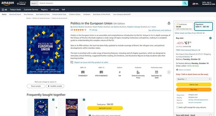 Politics in the European Union ! 5th Edition ! RRP 50-60 euro ! 2020 ! by Oxford University Press !