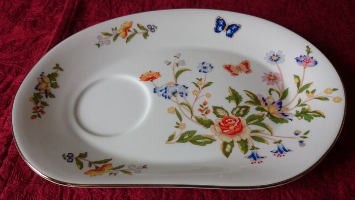 4 Piece Aynsley Cottage Garden Pattern Bone China Rare Tennis Set With Tray And Oban Cup, Tea Pot With Lid And Water Pitcher For One Person Setting Made In England
