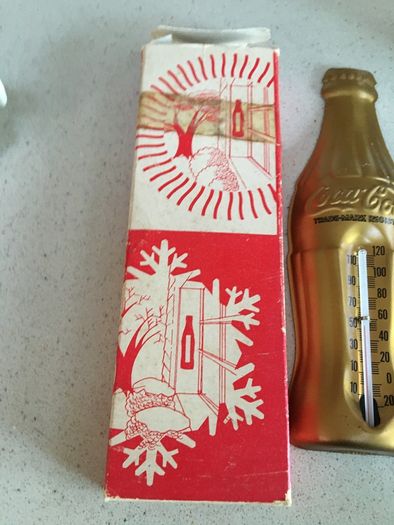 Coca Cola 1950's Gold Metal Thermometer with box