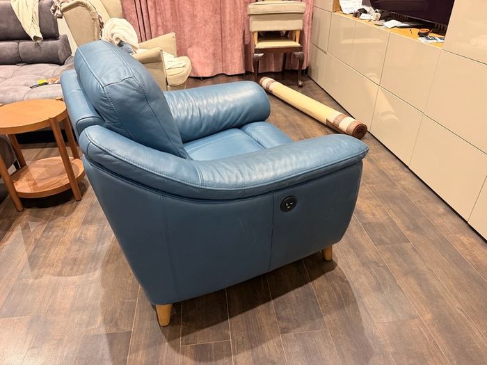 Blue Leather Power Recliner