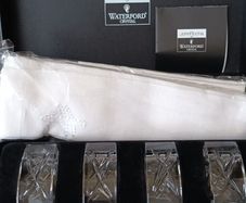 John Rocha crystal napkin rings & Napkins x4.