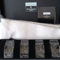 John Rocha crystal napkin rings & Napkins x4.