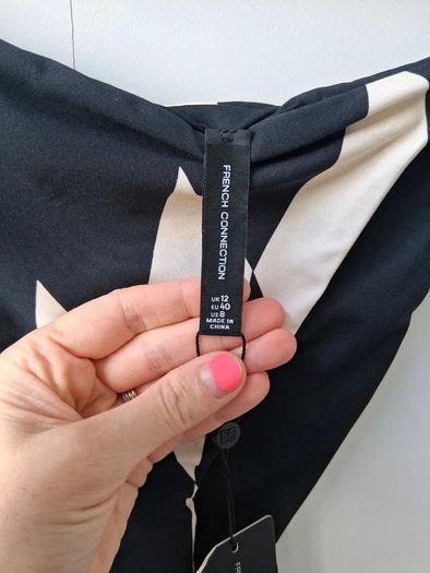 Brand New French Connection Black/White Checkerboard Tie Side Bikini Bottoms in Size UK14.