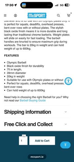 Hit 600kg Rated Pro 7 Foot 20kg Olympic Barbell!!