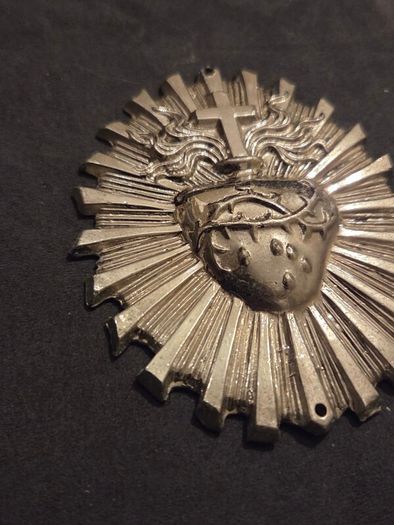 Large Heavy Metal Sacred Heart Medallion